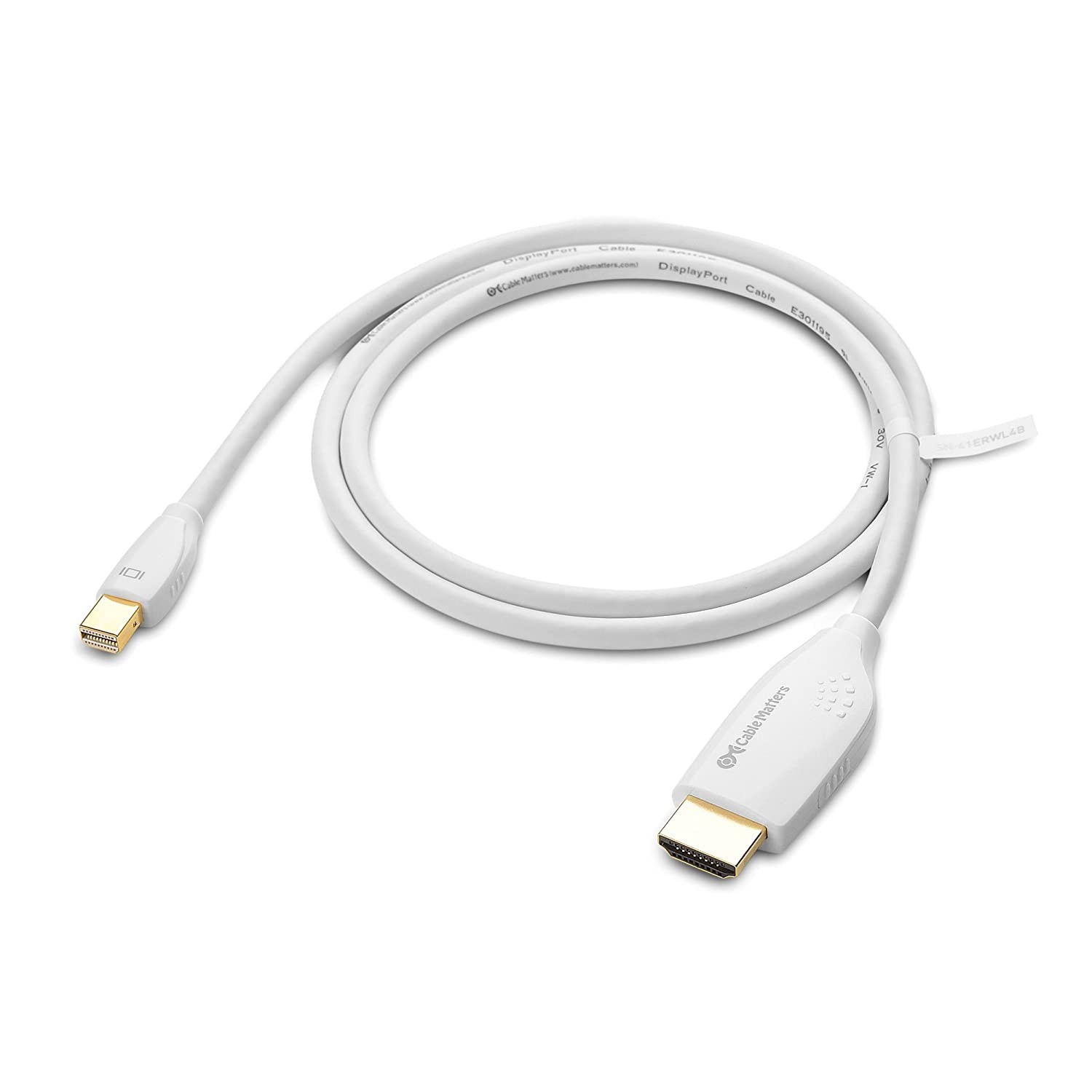 Cable Matters Mini DisplayPort to HDTV Cable in White 3 Feet - Thunderbolt and Thunderbolt 2 Port Compatible