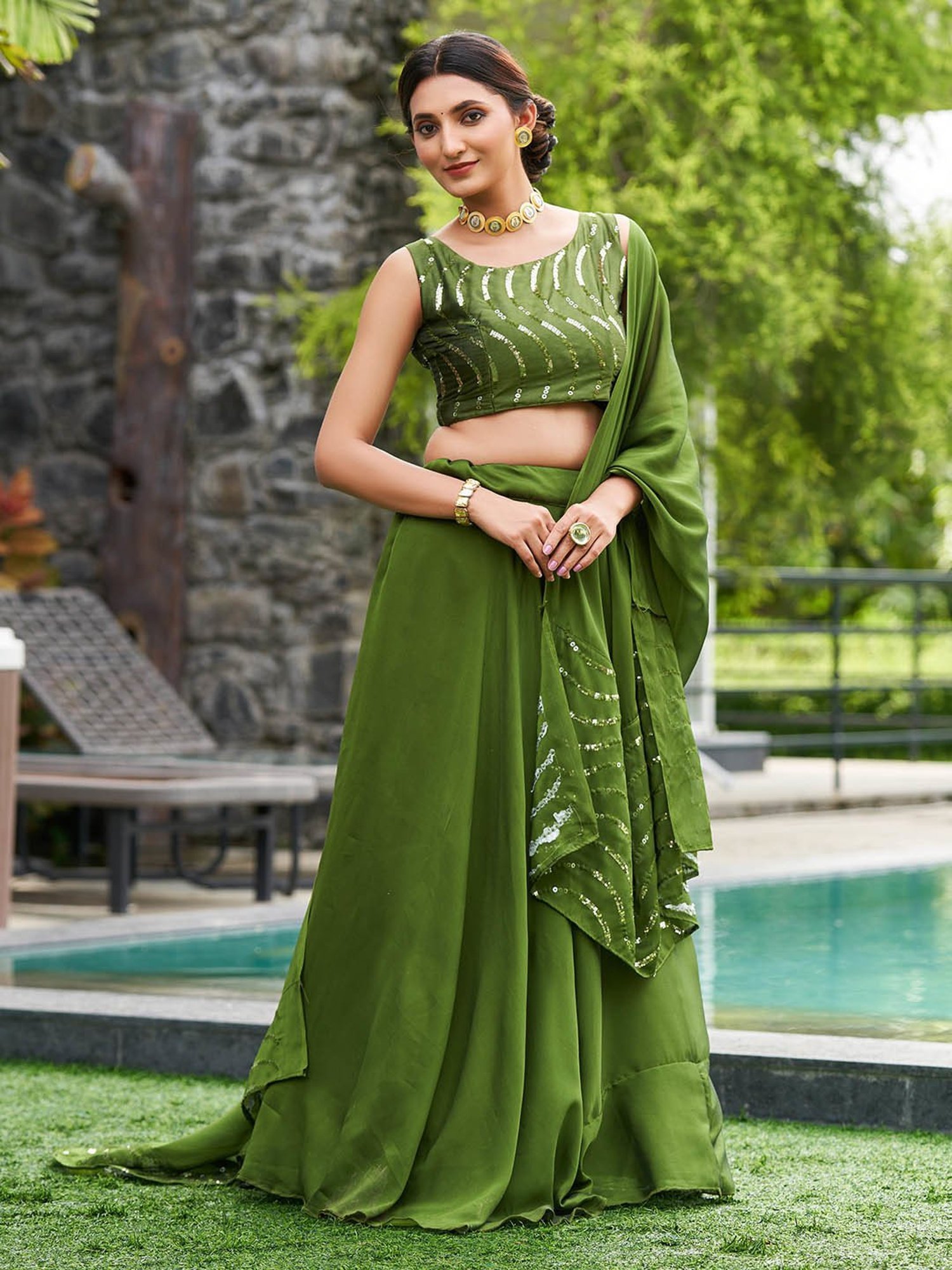 Warthy Ent Green Embroidered Lehenga Choli Set With Dupatta
