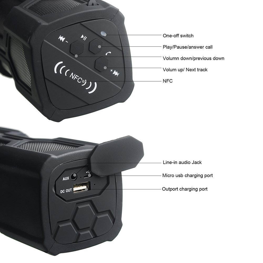 KuWfi PT-390 Portable Waterproof Sport Bluetooth Speakers Outdoor Dustproof/Anti-scratch/Shockproof/NFC Speaker stereo subwoofer HiFi Bluetooth Speaker Player Power Bank