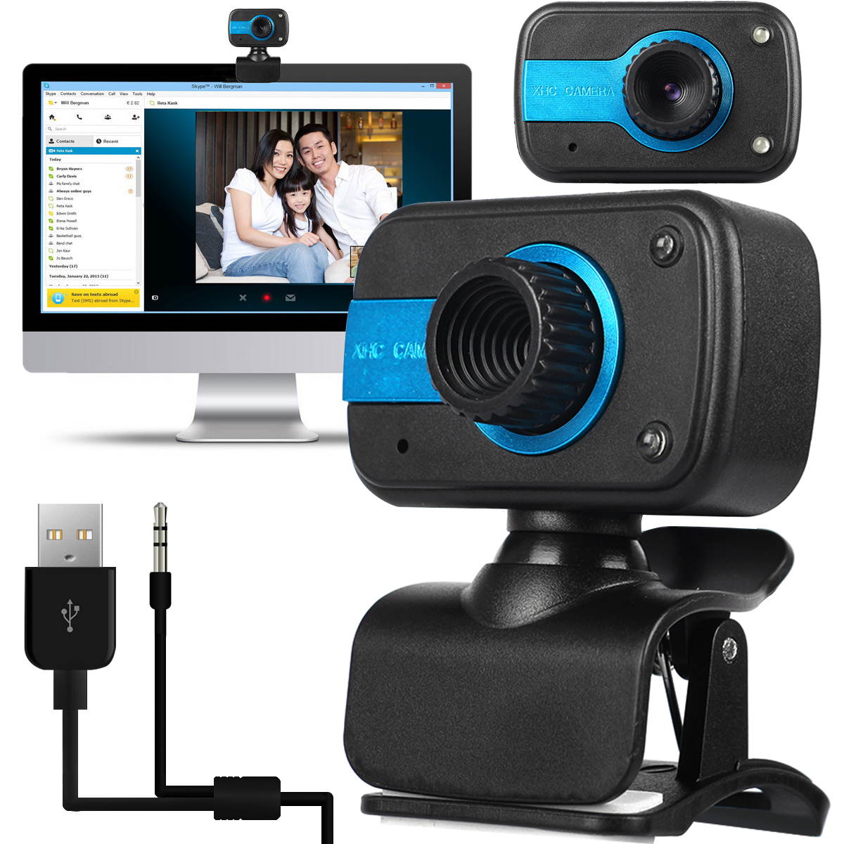 HD Web Cam Camera 2.0/3.0 USB Webcam Computer PC Laptop Desktop Video Calling  Support Skype Meeting