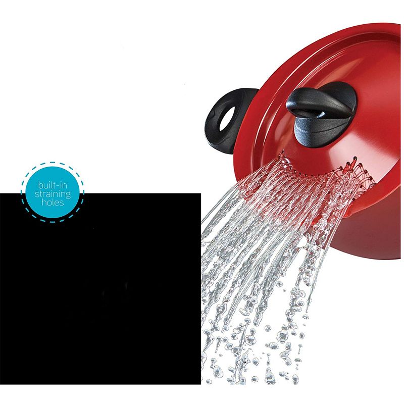 Bialetti 7550 2 In 1 Nonstick Aluminum 5 Quart Oval Shaped Kitchen Pasta Pot with Lockable Strainer Lid and Heat Resistant Handles, Red