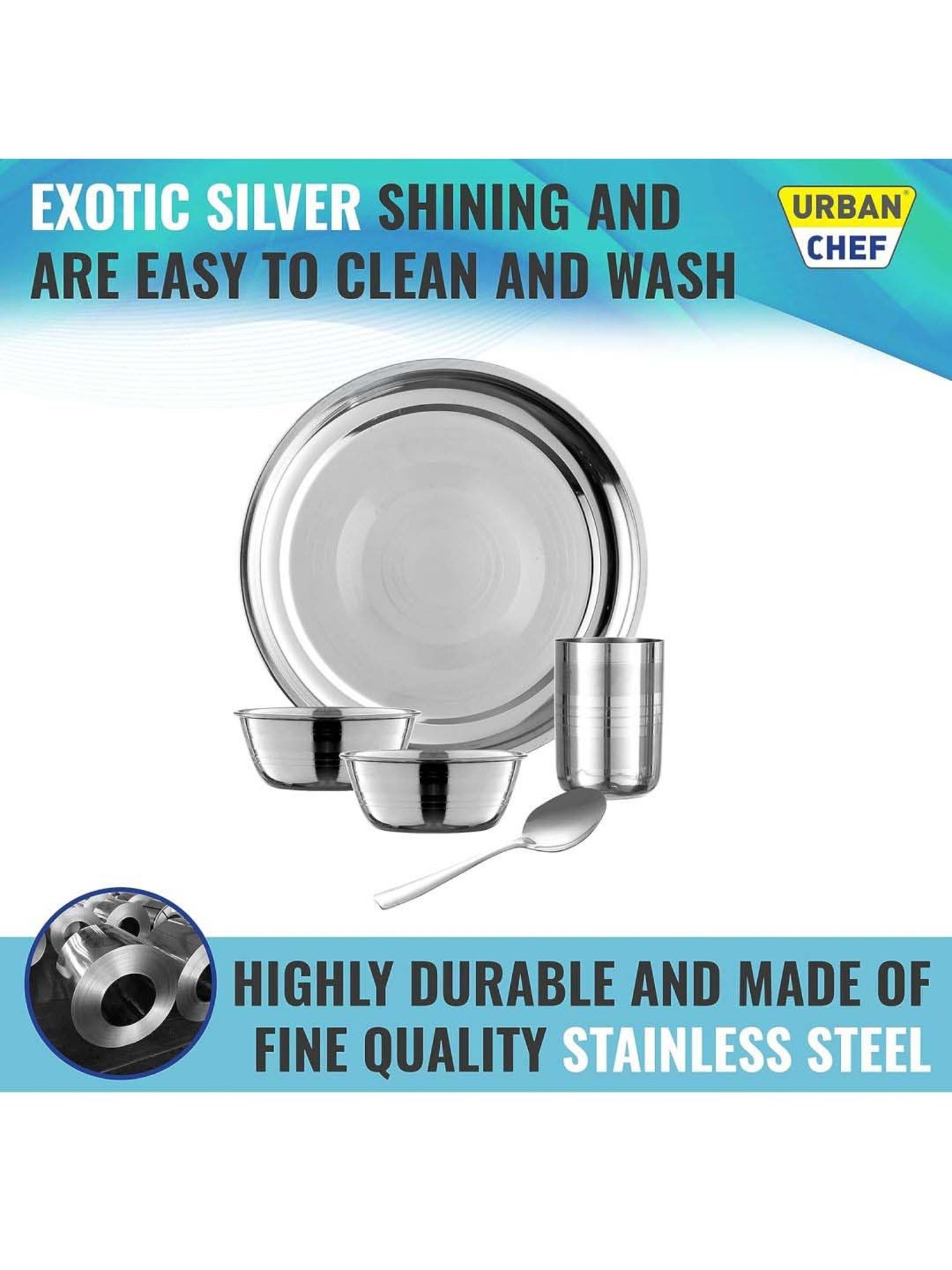 Urban Chef Silver Stainless Steel 5 Pcs Dinner Set