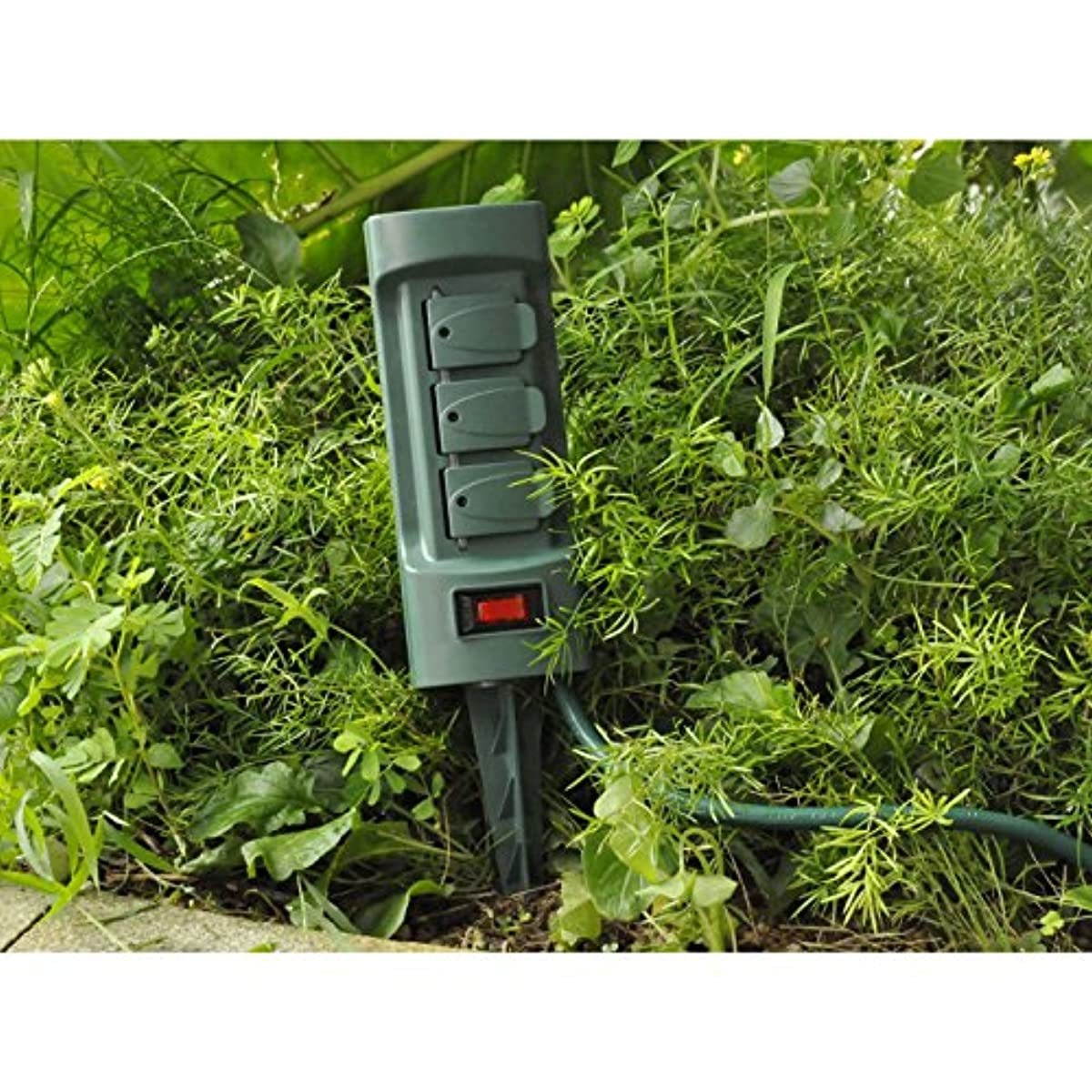 BESTTEN Outdoor Power Strip with Covers and Overload Protection Switch, Double Sided 6-Outlet Yard Power Stake with 9-Foot Long Extension Cord, ETL Certified, Green