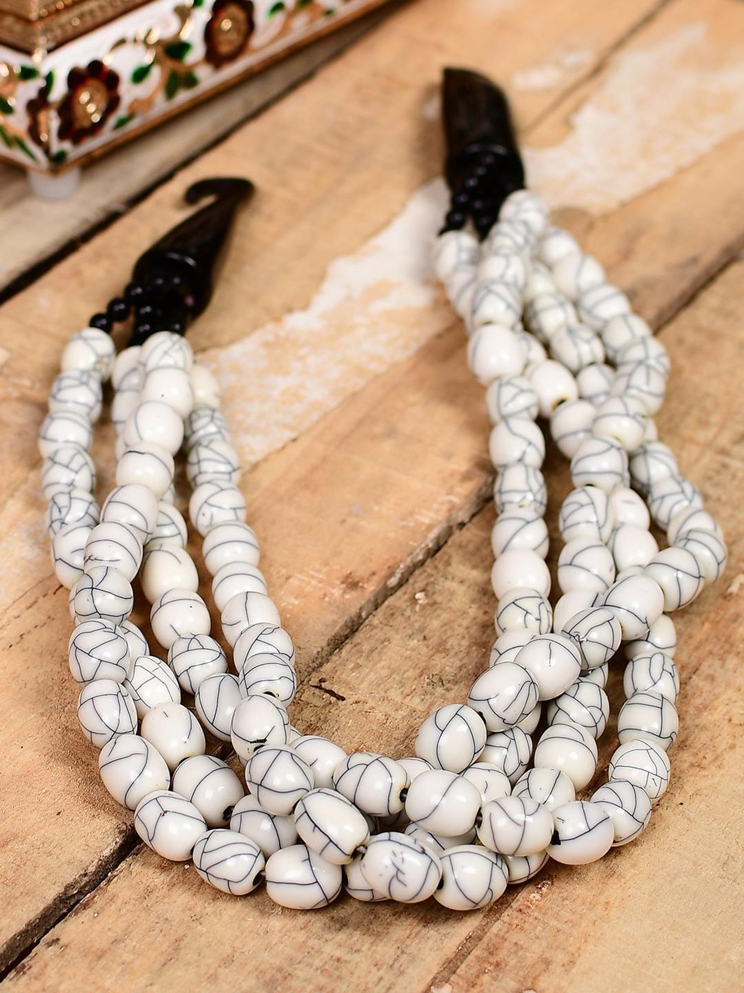 Imli Street White Resin Beaded Handcrafted Tribal Necklace