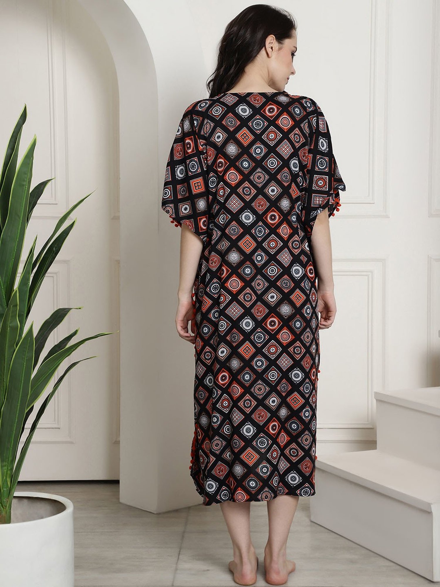 Secret Wish Black Printed Maternity Kaftan Nighty
