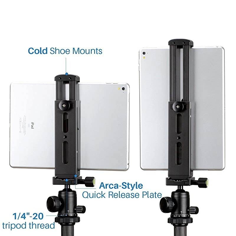 Aluminum Tripod Mount Tablet Clamp Holder for iPads 7.9"~12.9" for iPad Mini for iPad Pro etc