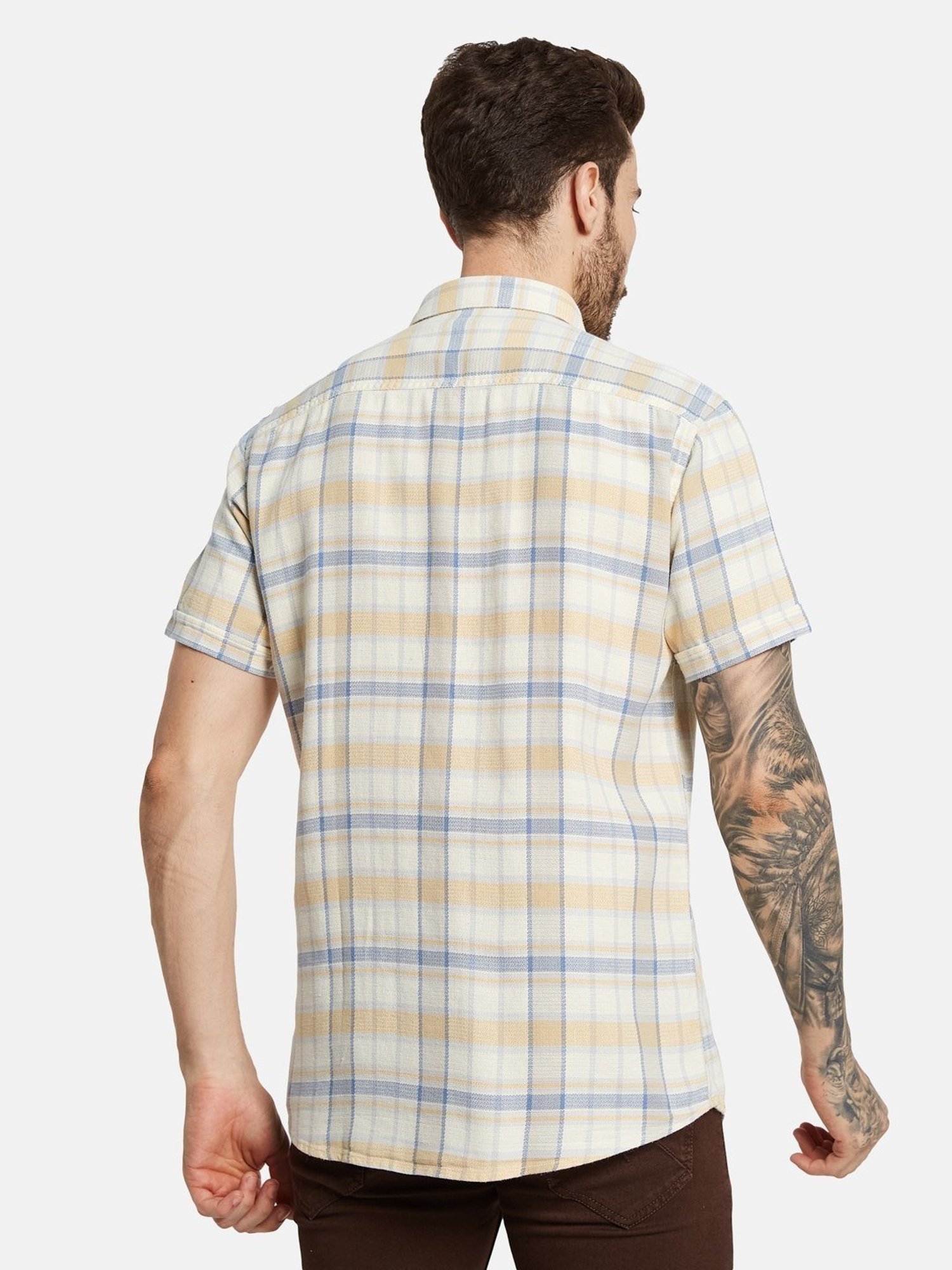 Mettle Mustard Cotton Regular Fit Checks Shirt
