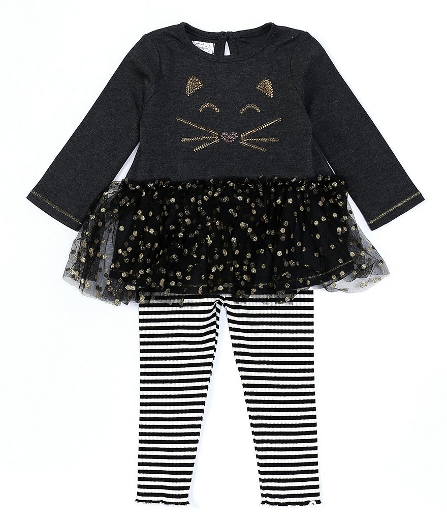 Mud Pie Baby Girls 12-18 Month Sequin Cat Tutu Tunic & Striped Legging Set