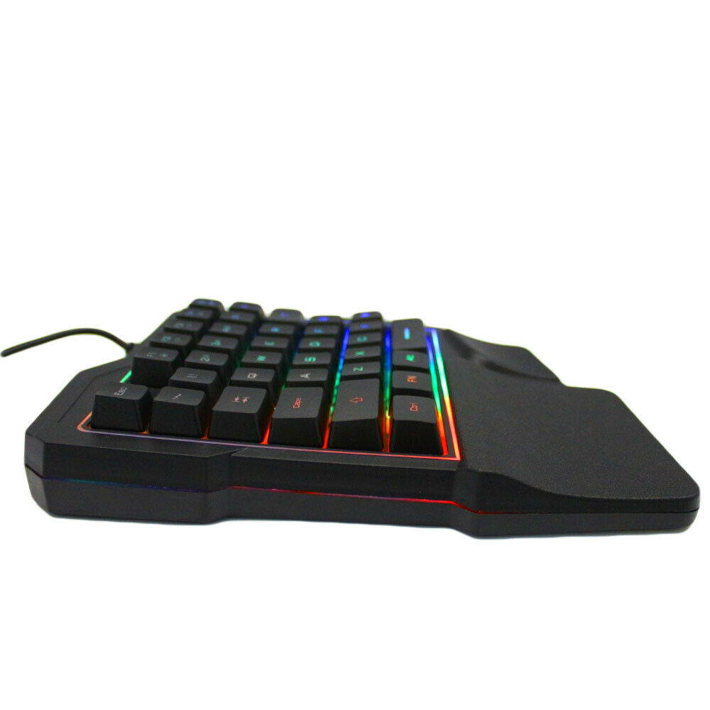 Mini One-Handed Gaming Keyboard RGB Led Backlit USB Wired Game 35 Keys Accessory