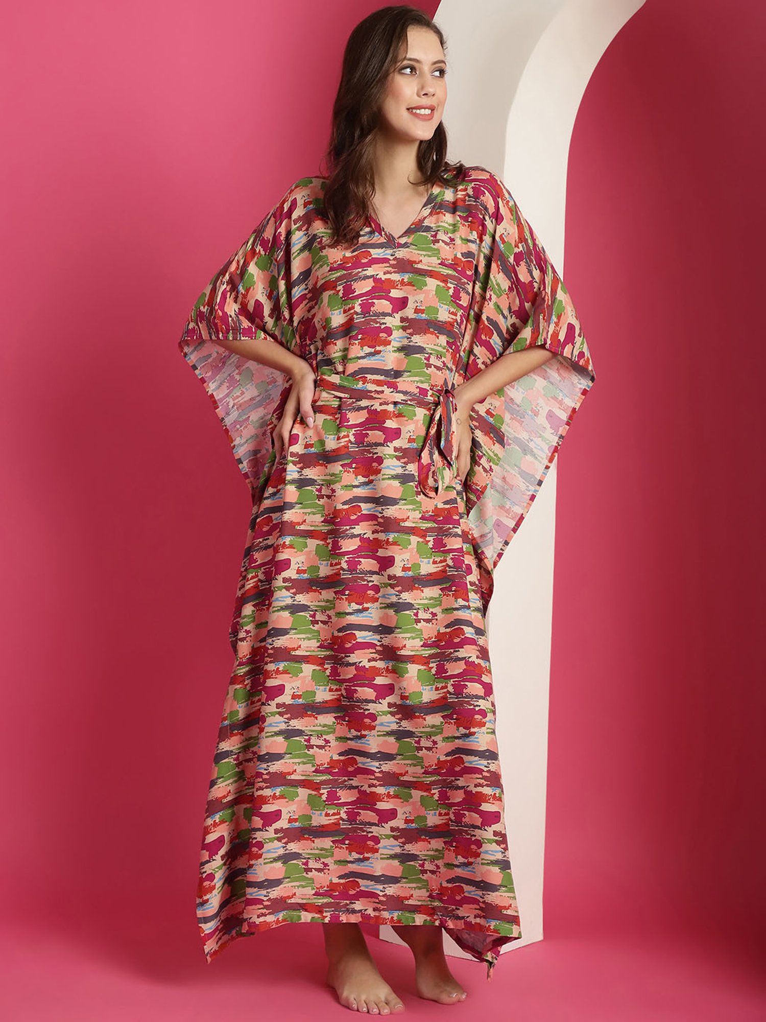 Boston Club Multicolor Printed Kaftan Night Dress
