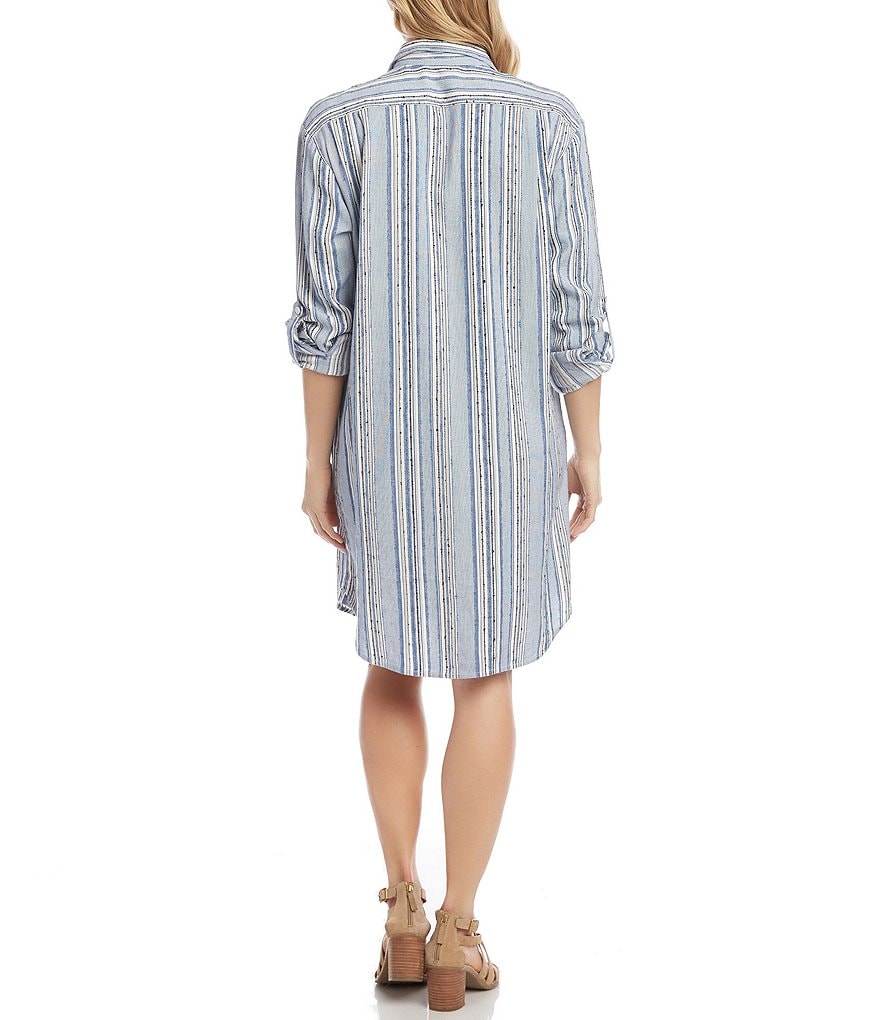 Karen Kane Striped Button-Front 3/4 Sleeve Shirt Dress