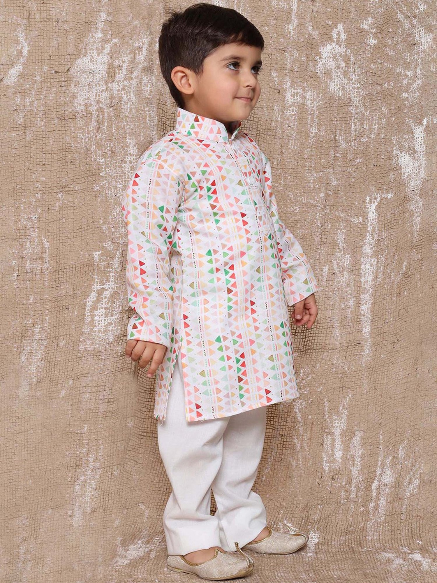 AJ Dezines Kids White Printed Full Sleeves Kurta with Pyjamas