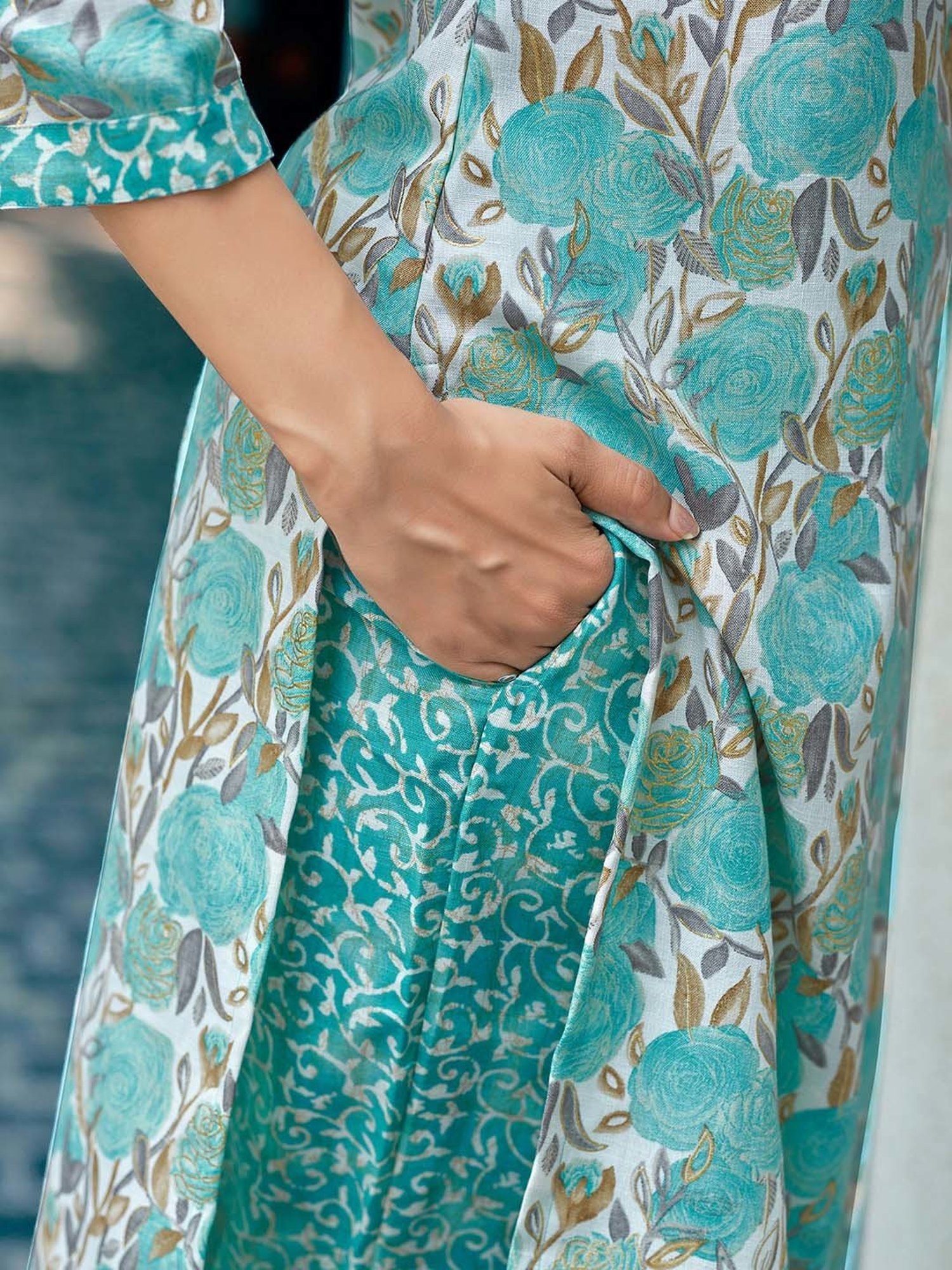 Skylee White & Green Floral Kurta With Pant & Dupatta