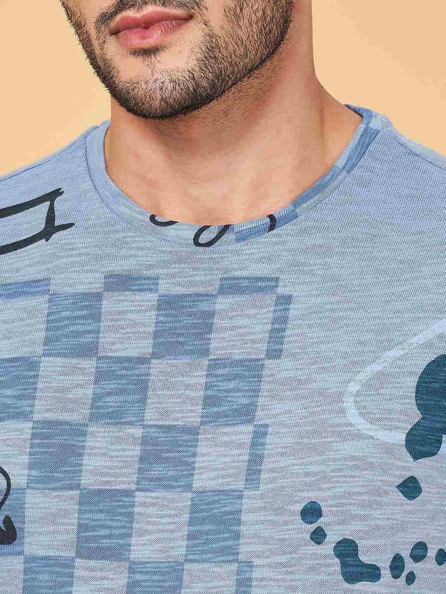 7 Alt by Pantaloons Blue Cotton Relaxed Fit Printed T-Shirt