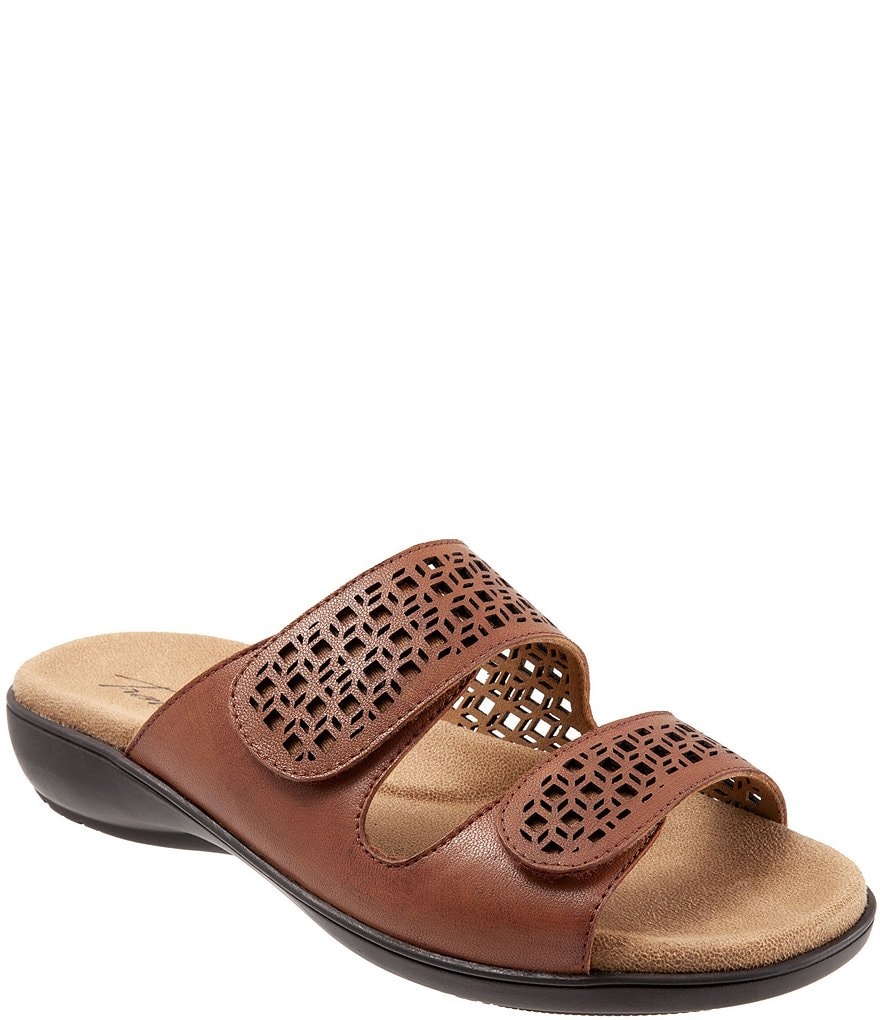 Trotters Ruthie Cutout Leather Hook and Loop Slide Footbed Sandals