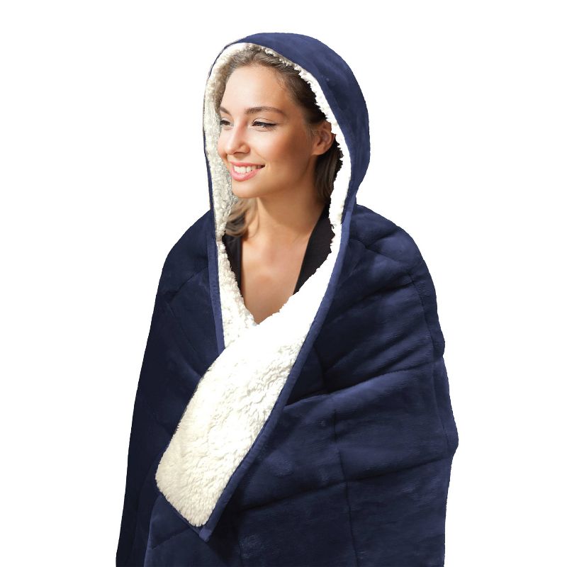 10lbs Hooded Reversible Weighted Throw Blanket Navy - Pur Serenity