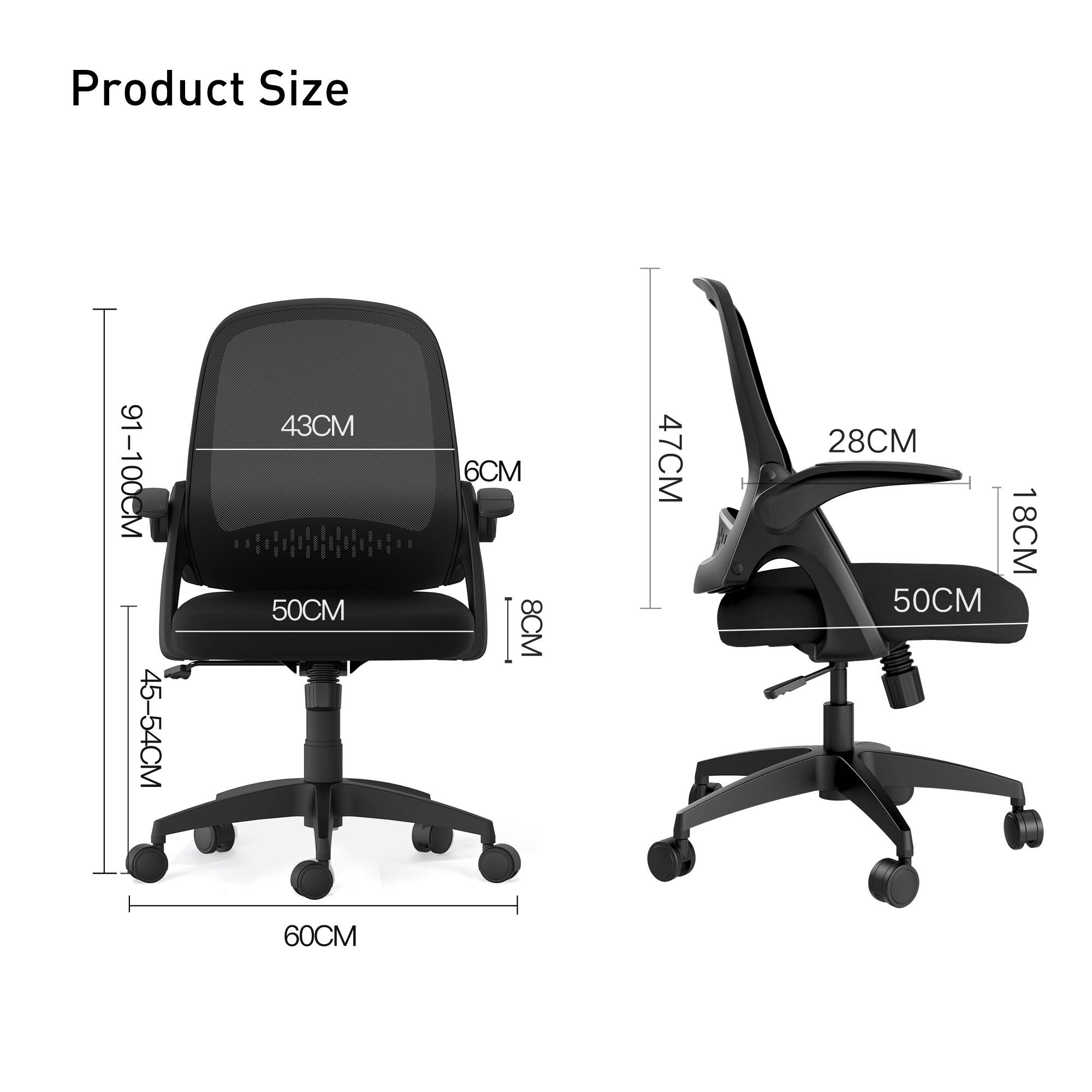 Hbada Office Task Desk Chair Swivel Home Comfort Chairs with Flip-up Arms and Adjustable Height, Black