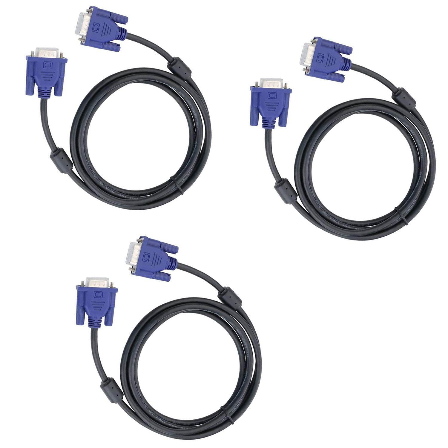 DaFuRui 3Pack 10Ft HD15 Male to Male VGA Video Cable for TV Computer Monitor with Blue Connector