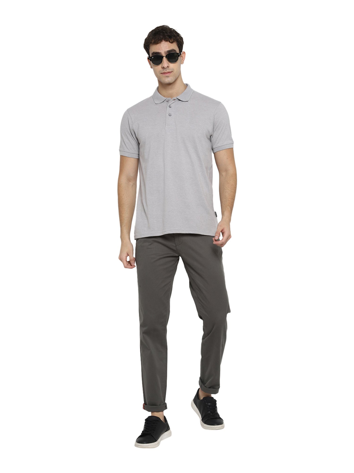 Red Chief Grey Regular Fit Flat Front Trousers