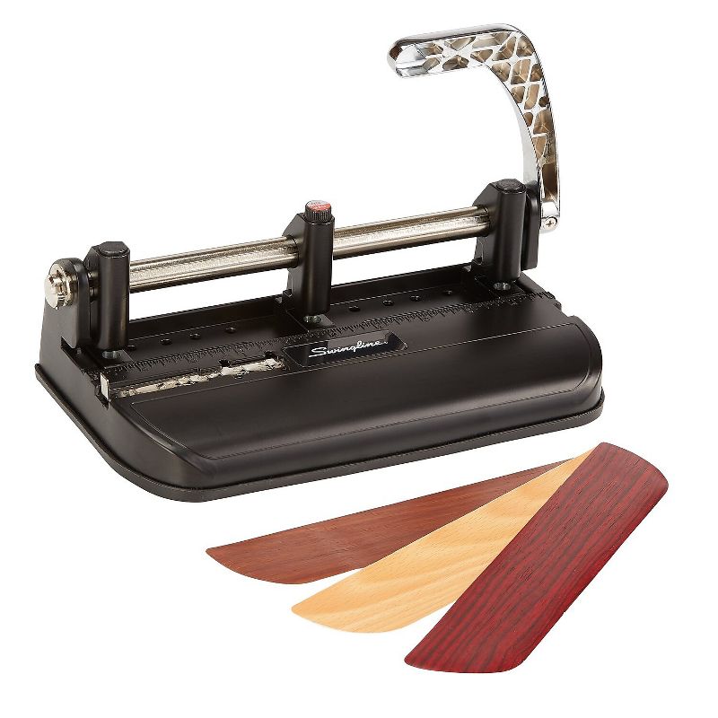 Swingline 40-Sheet Heavy-Duty Lever Action 2-to-7-Hole Punch 11/32" Hole Black/Woodgrain 74400