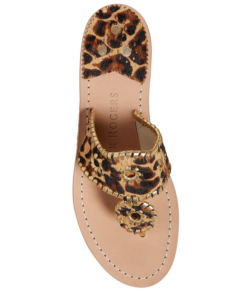 Jack Rogers Jacks Leopard Print Calf Hair Thong Sandals
