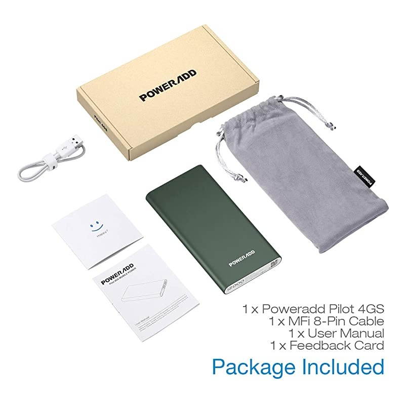 Pilot 4GS 12000mAh Portable Charger 8-Pin Input External Battery Pack with 3A High-Speed Output Compatible with iPhone, iPad, iPod, Samsung - Midnight Green (8 Pin Cable Include)