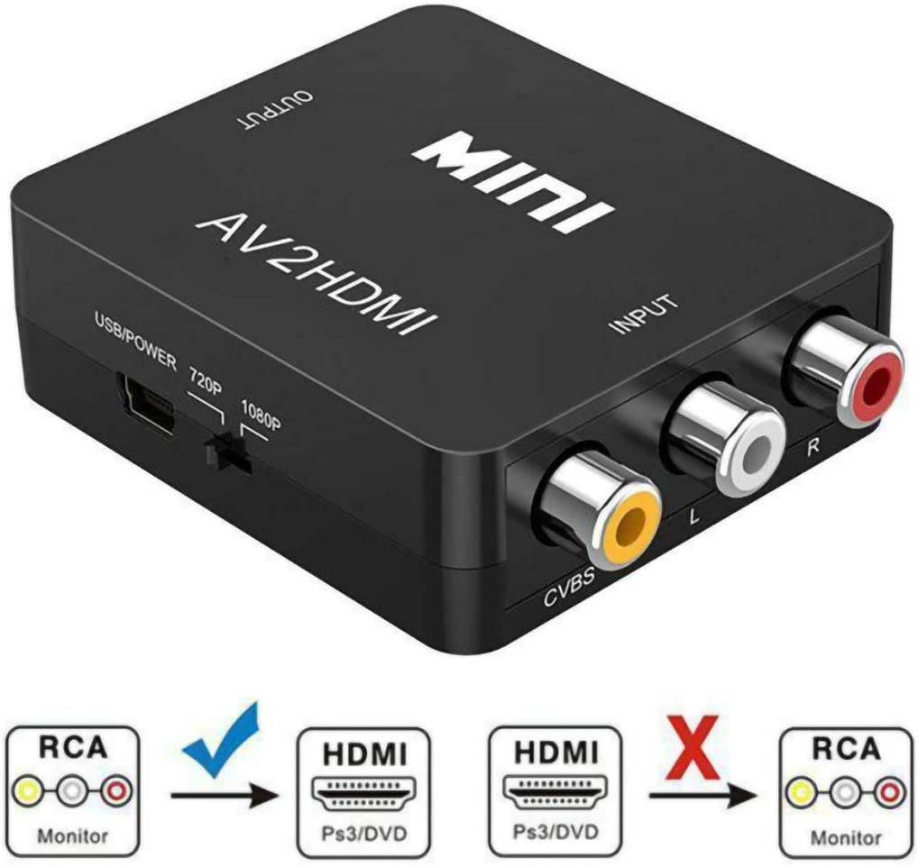 LPWCAWL AV to HDMI Converter, 1080P 3RCA to HDMI Composite CVBS Adapter, Video Audio Mini Conversion Device with USB Charge Cable, Suitable for VCR/DVD Player/Projector