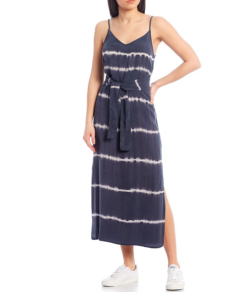 Cloth & Stone Smocked Tie-Dye Striped Back Belted Dress