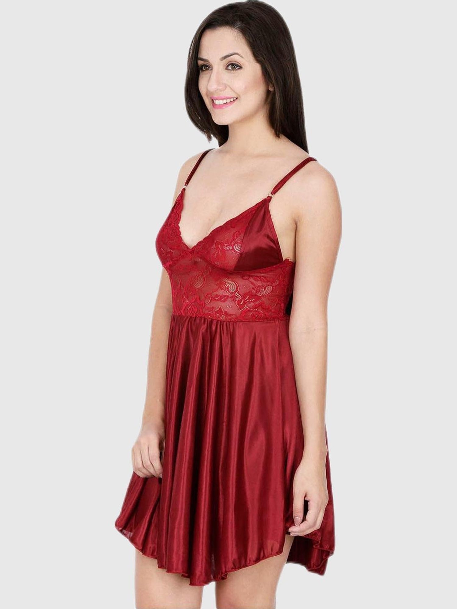 Secret Wish Maroon Lace Night Dress
