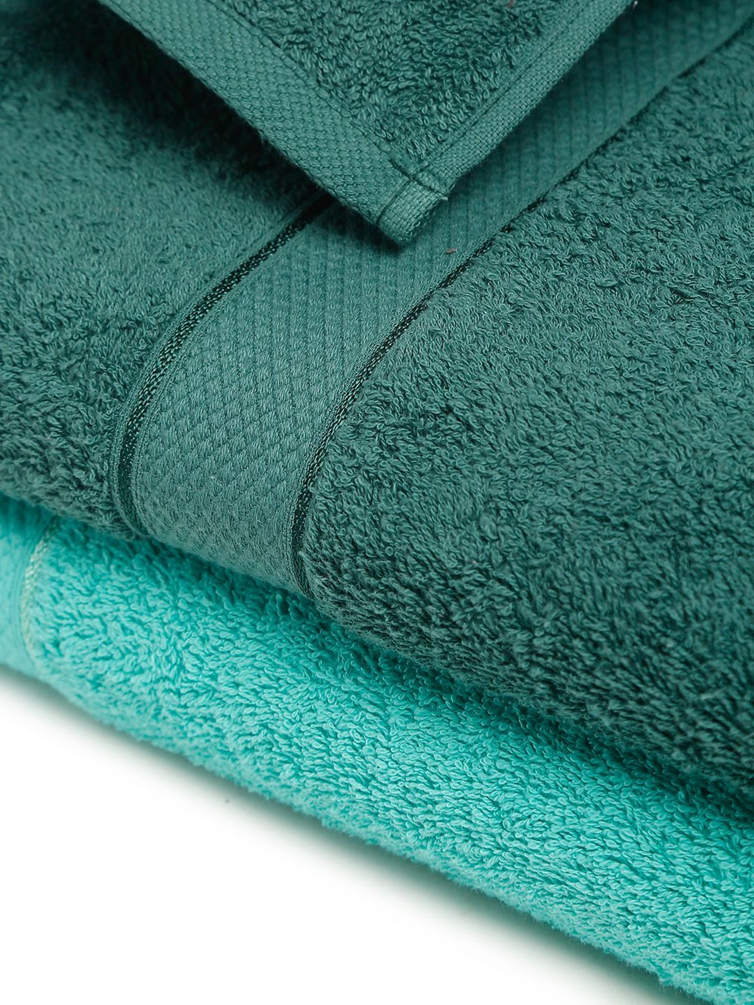 Creeva Sea Green & Dark Green 525 GSM Cotton Bath Towel Set of 2