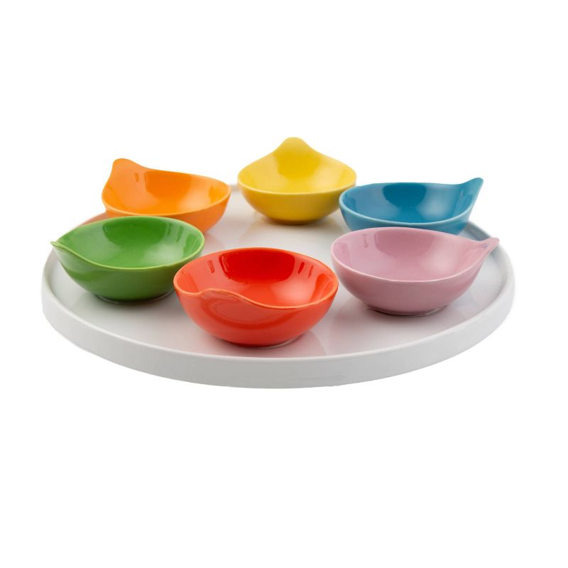 Gibson Elite 2 Piece Gracious Dining Ceramic Bowl Set With Acacia Wood Tray