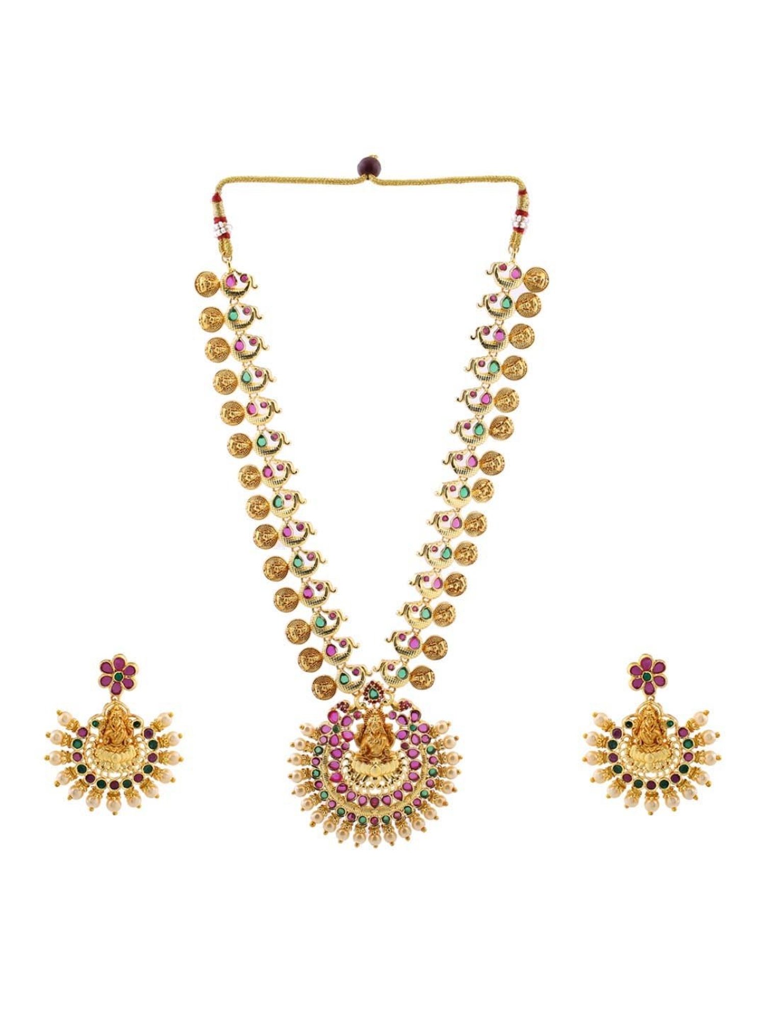 Estele Gold-Plated CZ Holy Laxmi Ji Designer Bridal Necklace Combo Set for Women