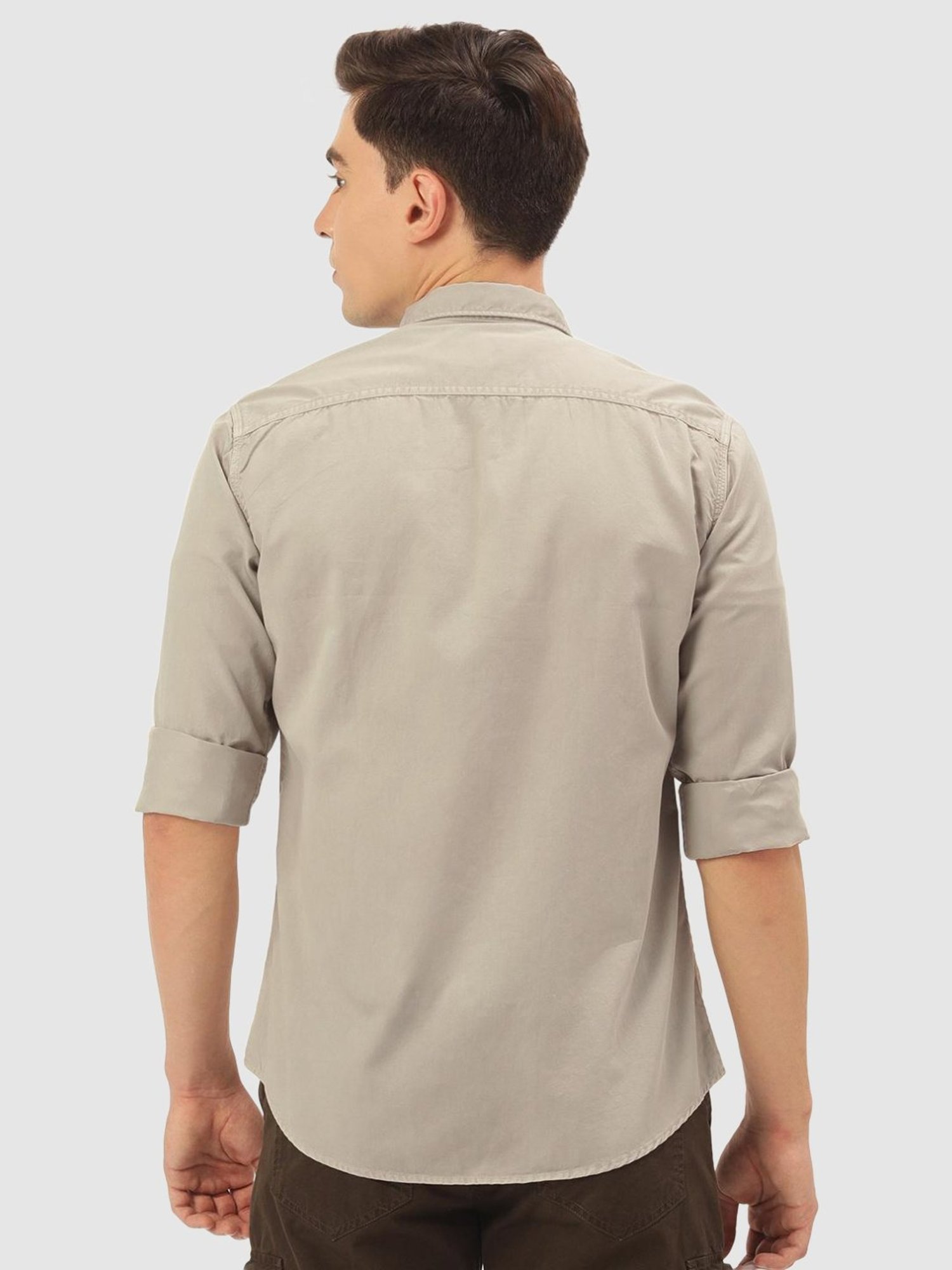 IVOC Light Grey Slim Fit Cotton Shirt