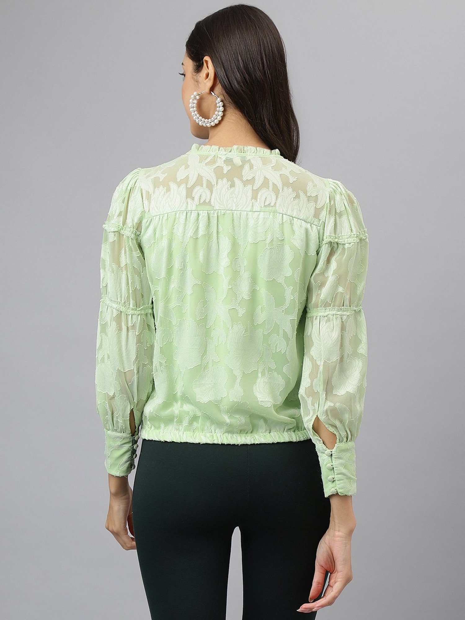 Latin Quarters Green Self Design Top