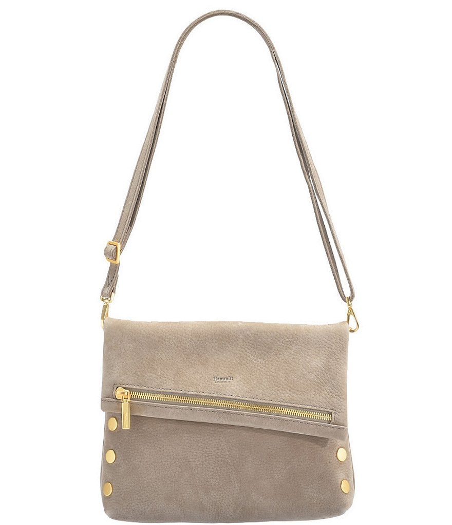 Hammitt VIP Studded Leather Fold-Over Zip Flap Medium Crossbody Bag