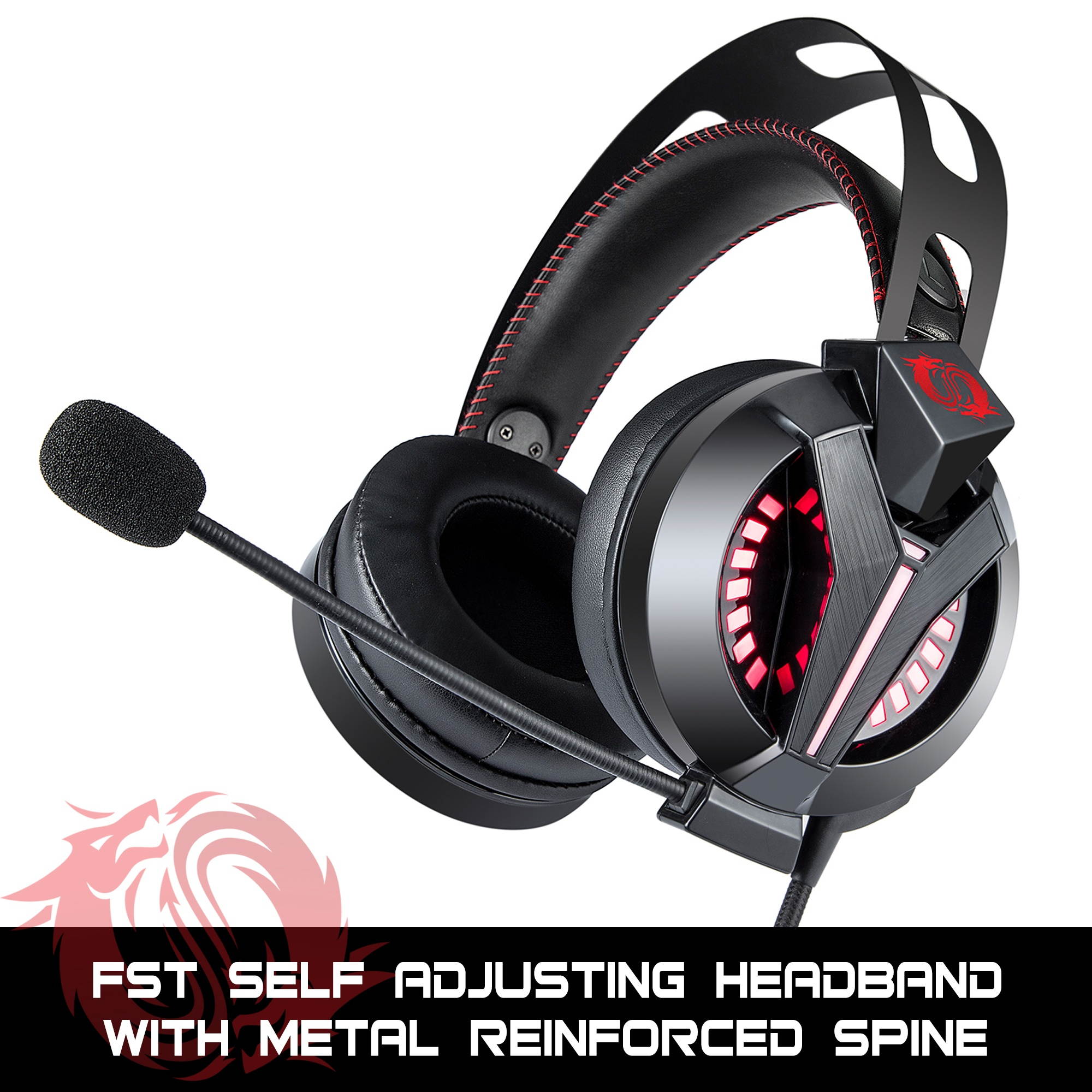 Game Lab G980 Phantom LED Gaming Headset Bundle w/ Vortex 5-Fan Laptop Cooler (Red)