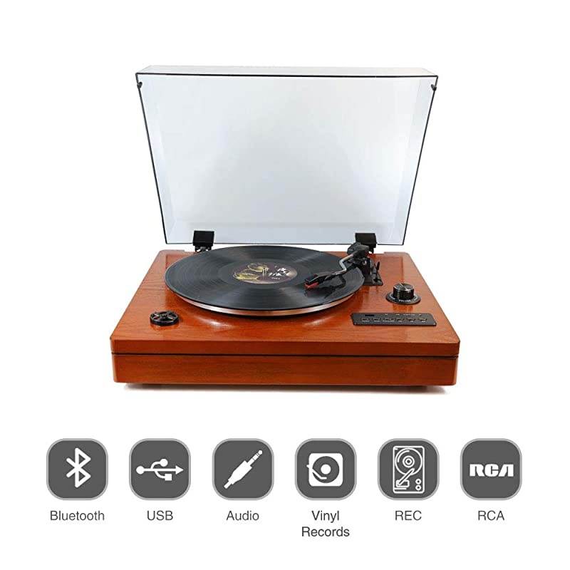for Vinyl Records 3 Speed Portable Phonograph Record Player with Wireless Speakers Bluetooth Auxin USB Port for Flash Drive