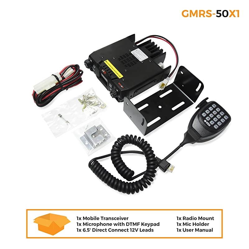Mobile GMRS-50X1 50 Watt GMRS Two-Way Radio, GMRS Repeater Capable, with Dual Band Scanning Receiver (136-174.99MHz (VHF) 400-520.99MHz (UHF))