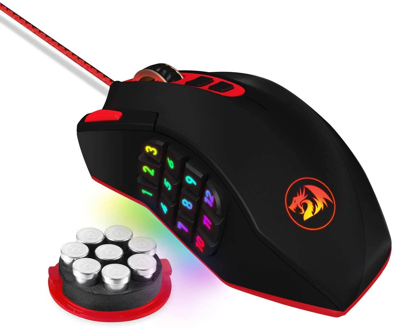 M901 Wired Gaming Mouse MMO RGB LED Backlit Mice 12400 DPI Perdition with 18 Programmable Buttons Weight Tuning for Windows PC Gaming (Black)