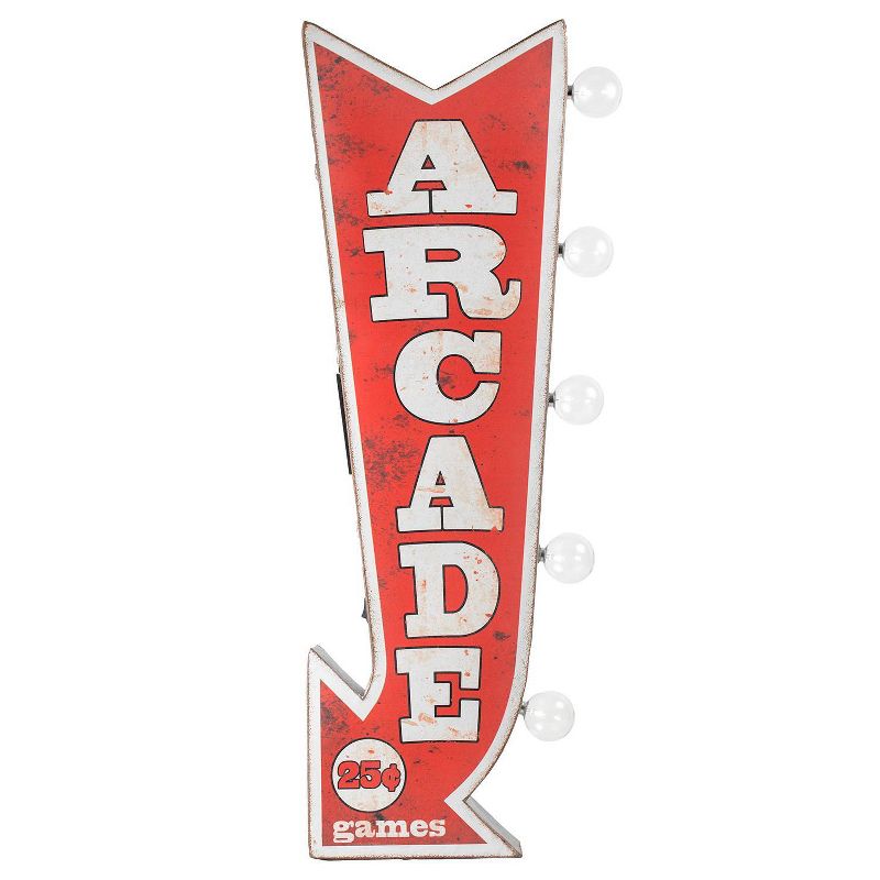 Vintage Arcade Games LED Marquee Arrow Sign Red/Silver - Crystal Art Gallery