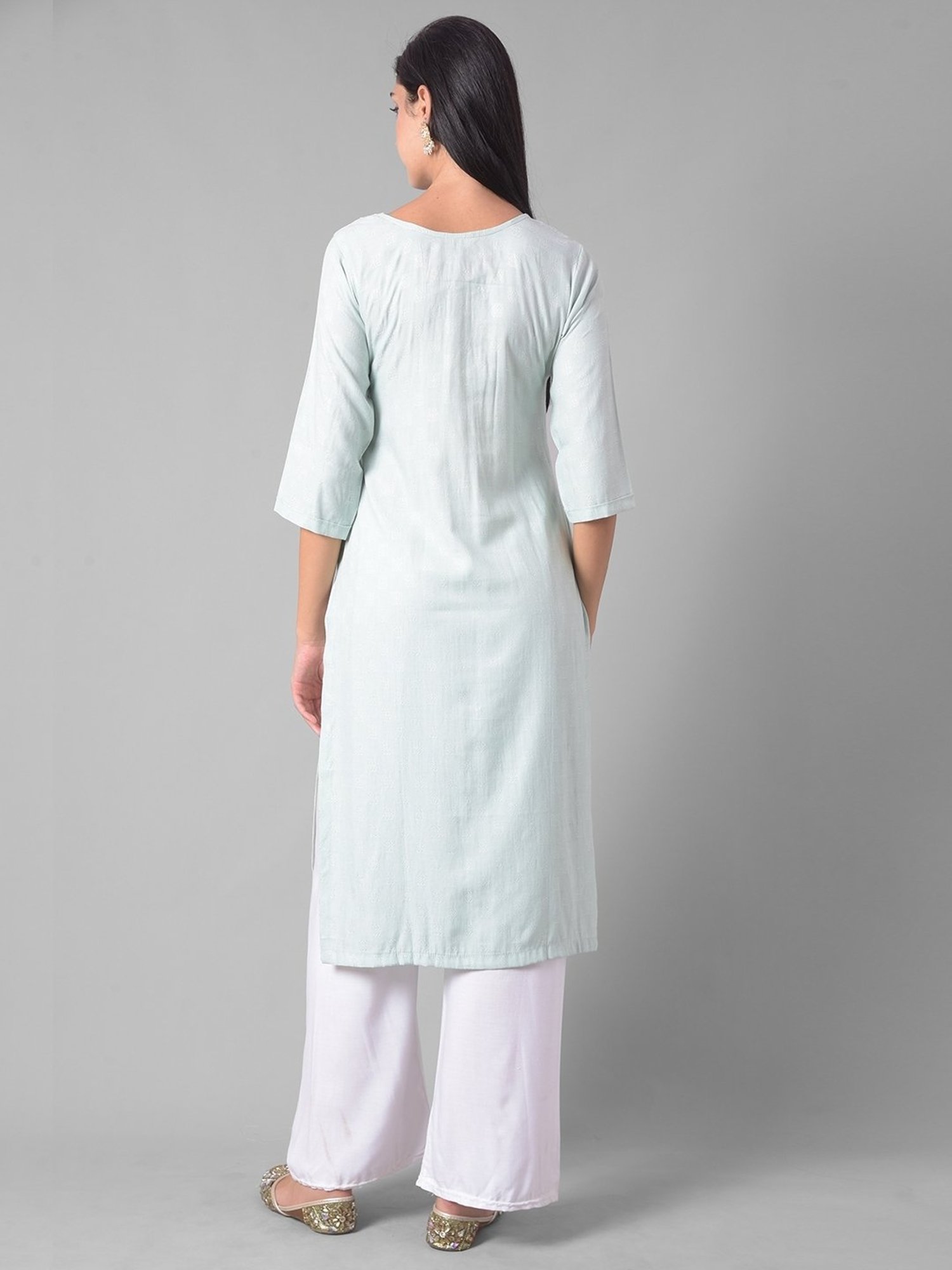 Dollar Missy Aqua Blue Embroidered Straight Kurta