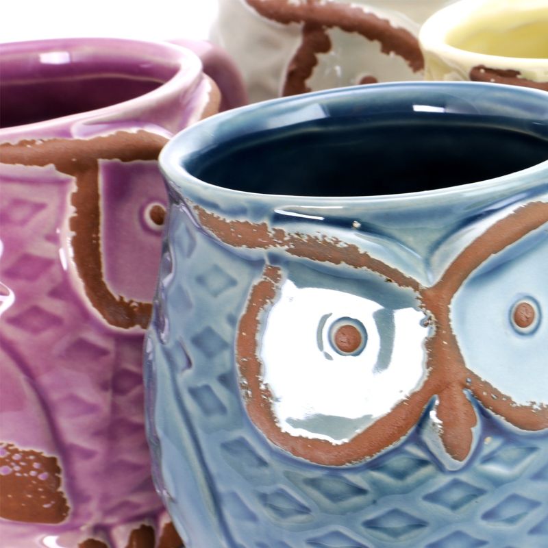Gibson 4 Piece Nocturnal Gaze 18 Ounce Stoneware Owl Mug Set in Assorted Colors