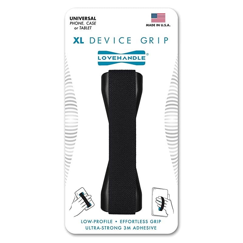 Tablet Grip For Tablets and Large Smartphones  XL Grip Black Elastic Strap with Black Base LHT01Black Finger Grip For Tablet and Large Phone