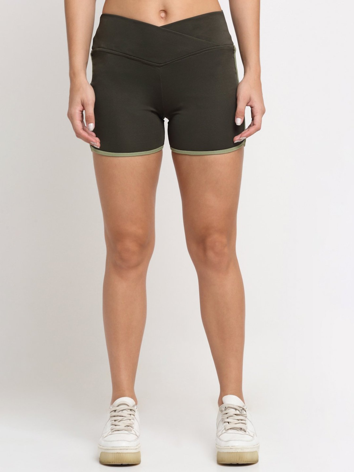 EVERDION Olive Slim Fit Sports Shorts