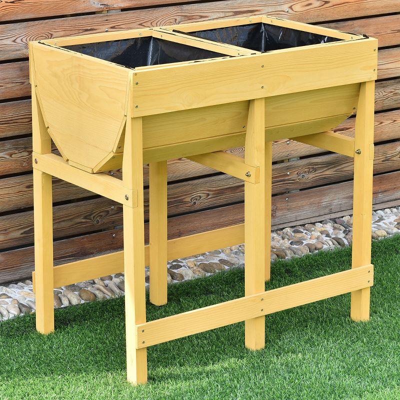 Costway Raised Wooden V Planter Elevated Vegetable Flower Bed Free Standing Planting with liner