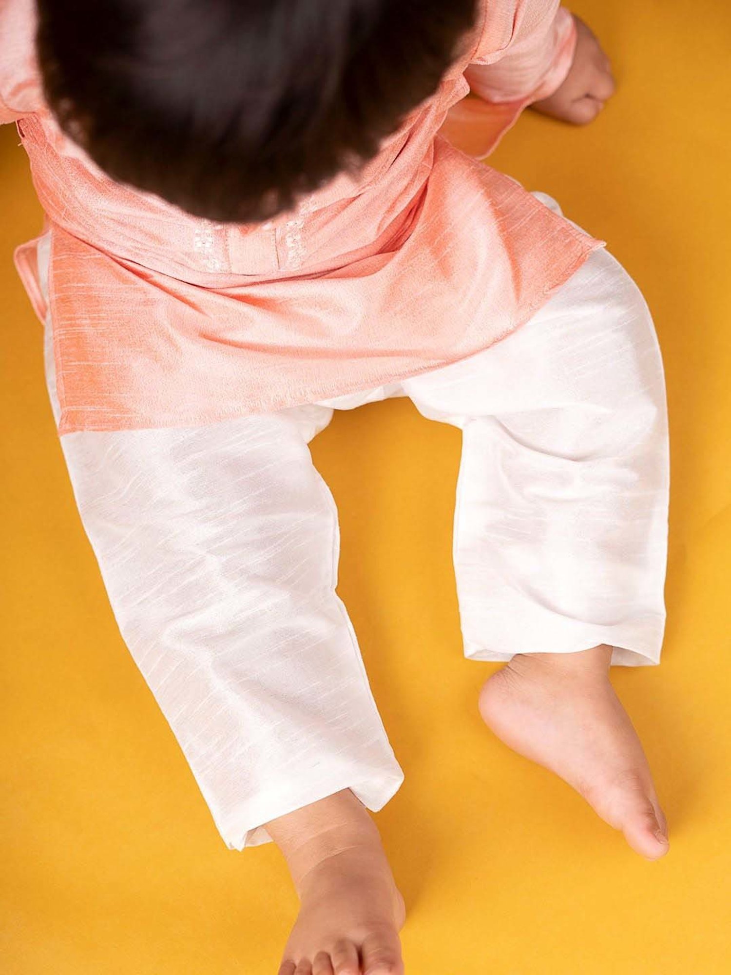 Baby Moo Kids Peach & White Regular Fit Full Sleeves Kurta Set