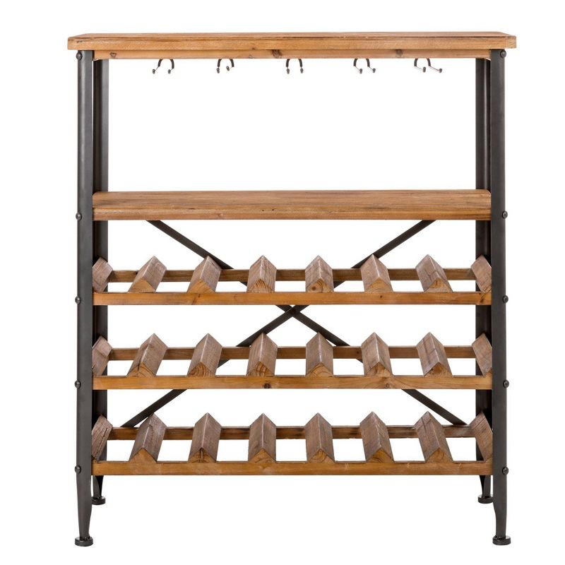 Vintage Floor Wine Bottle and Glass Rack Natural - Glitzhome