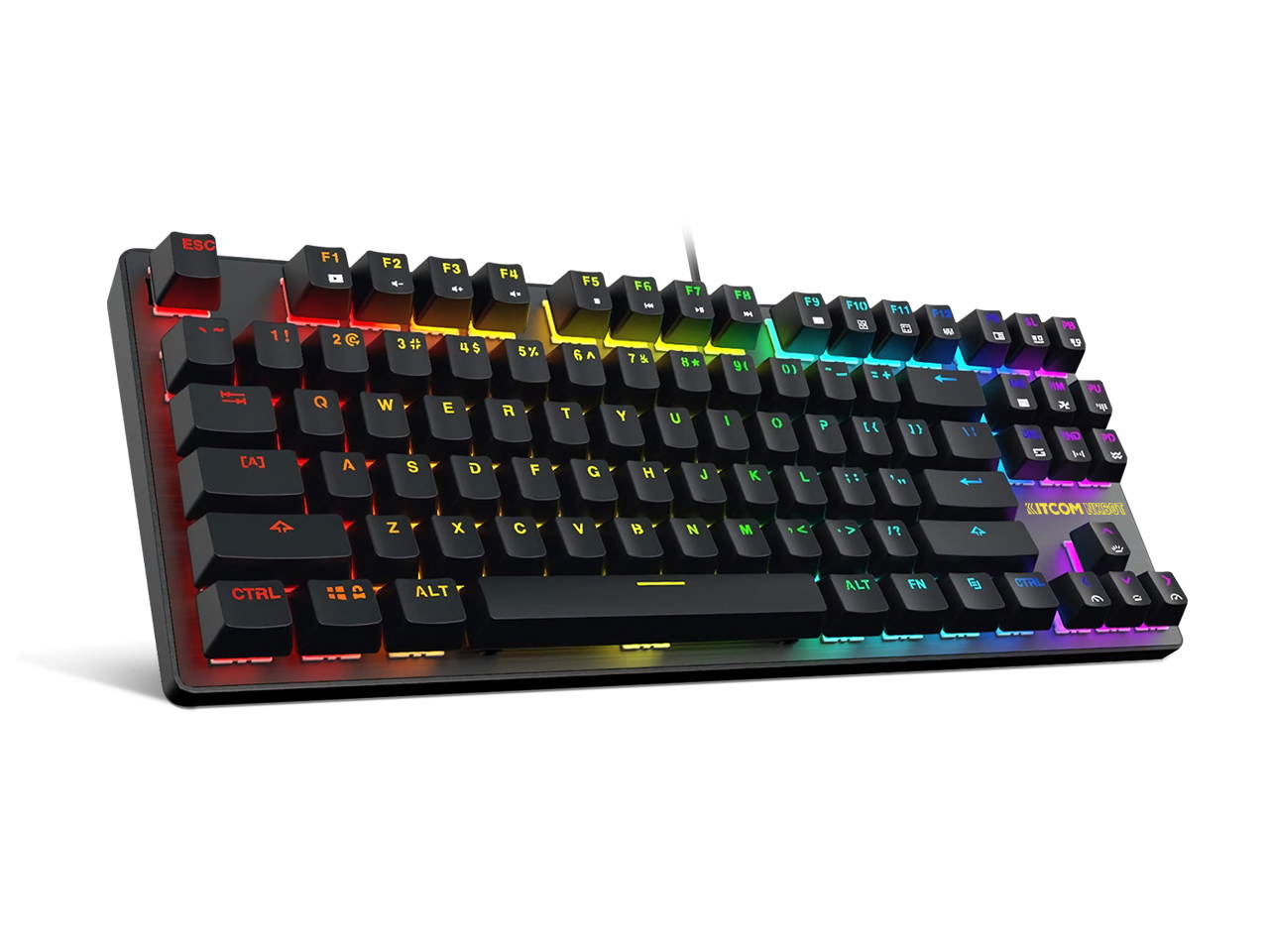 TKL RGB Mechanical Gaming Keyboard KITCOM NK60T Cherry MX Blue Switch Equivalent Compact 87 Keys Tenkeyless LED Backlit Detachable USB Type-C Cable Computer Wired Keyboard for Windows PC/MAC Gamers