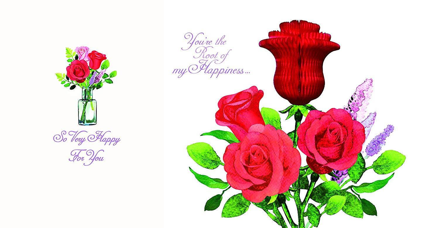YURICOM Handmade Honeycomb Pop Up Greeting Card (Pack of 1, Happy Roses)