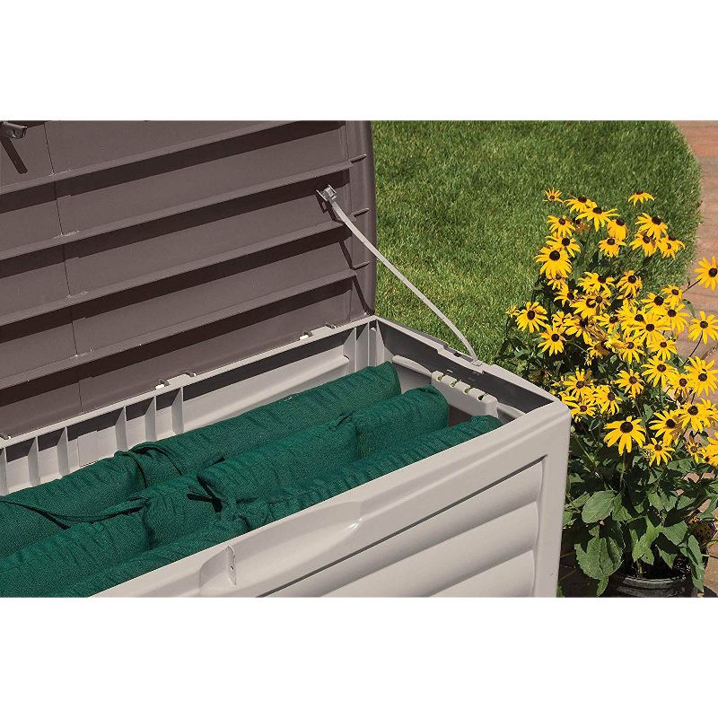 Suncast 63 Gallon Outdoor Patio Deck Resin Storage Organization Chest Box, Taupe